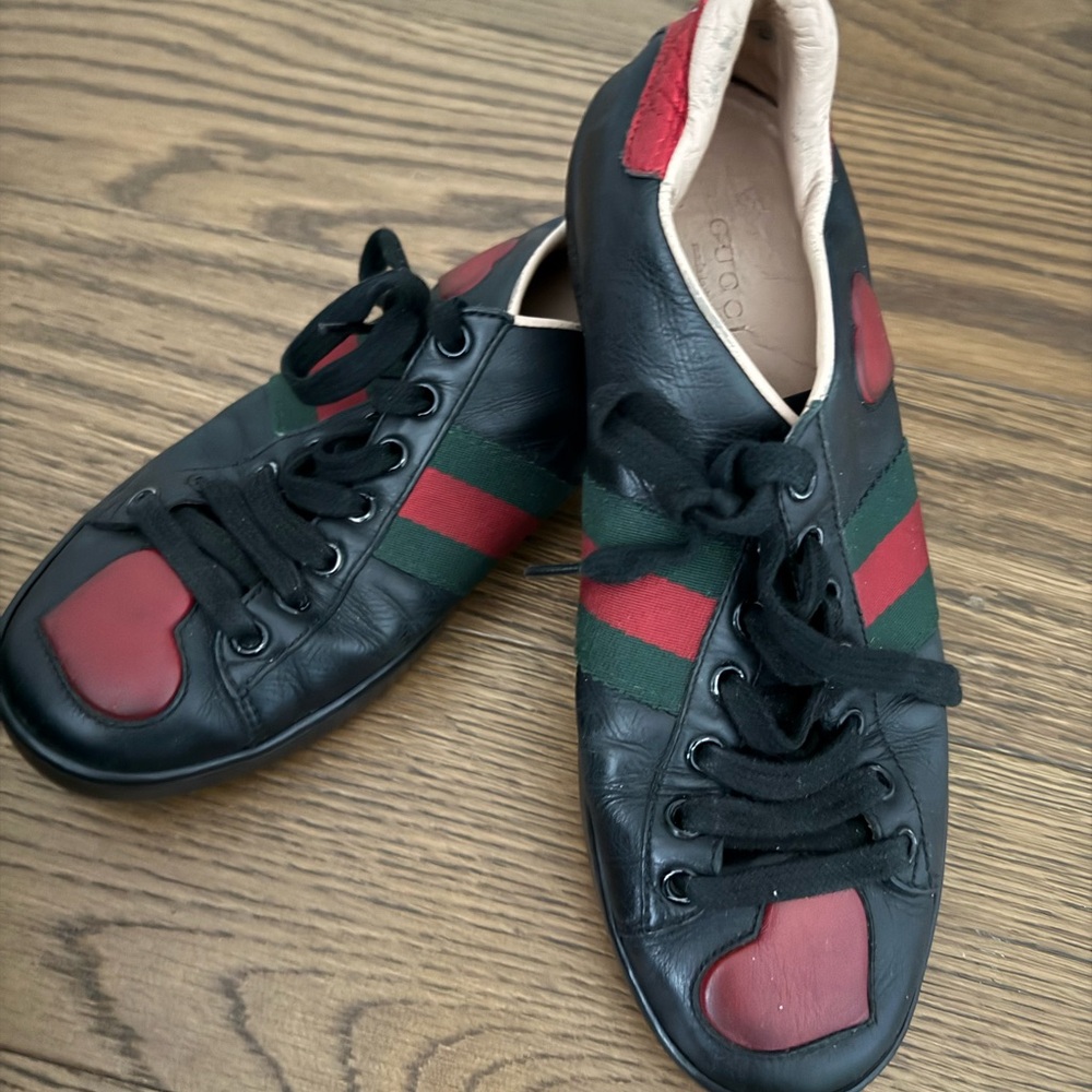 Gucci Black and Red Heart Sneakers